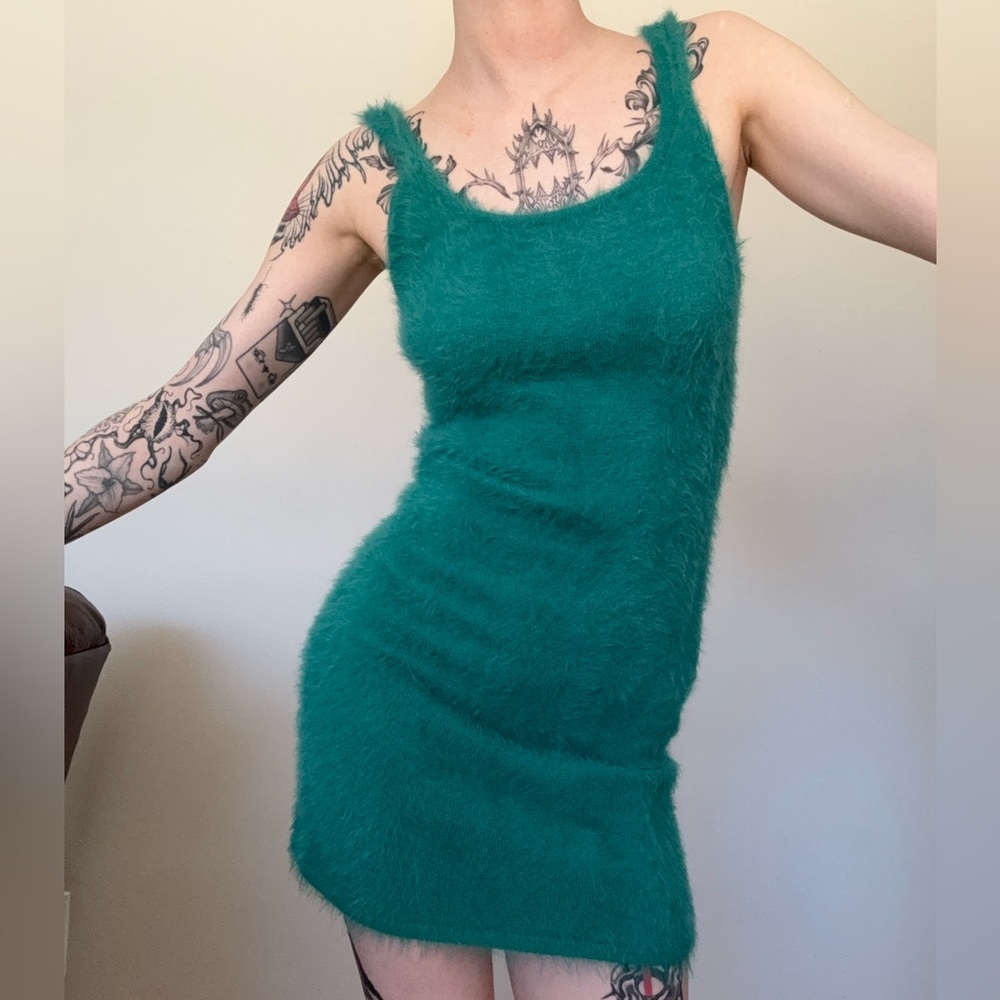 aerie Teal Fuzzy Tank Mini Dress